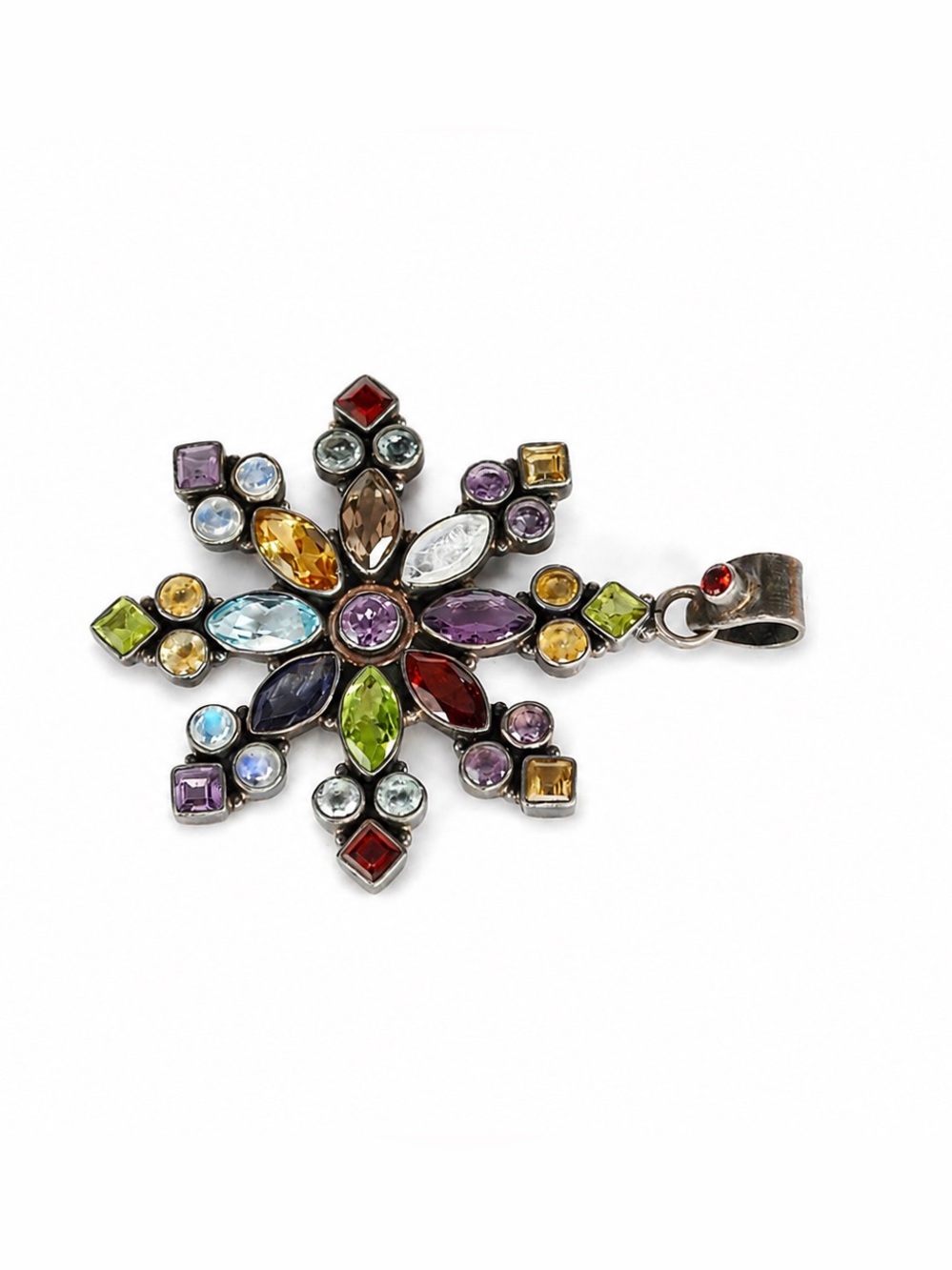 VTG NEW Art Deco Sterling Silver Multi Gemstone cluster pendant LG. Starburst - Picture 4 of 5